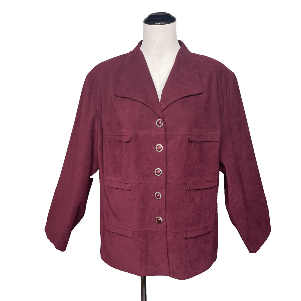 RK Originals Faux Suede Blazer Jacket Burgundy Red Plus Size 20 Y2K Career Chic‎